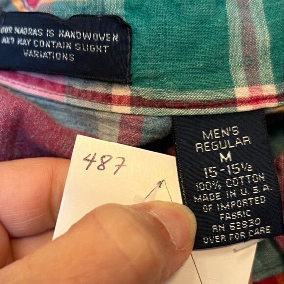 Vintage 90s Made in USA Madras Plaid Handwoven Men's Shirt - Picture 5 of 6